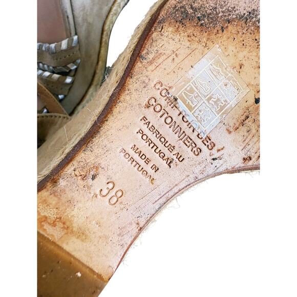 Comptoir des Cotonniers Suede Wedge Strappy Sandal Boho Beige Silver 7.5 Boho - Picture 8 of 9